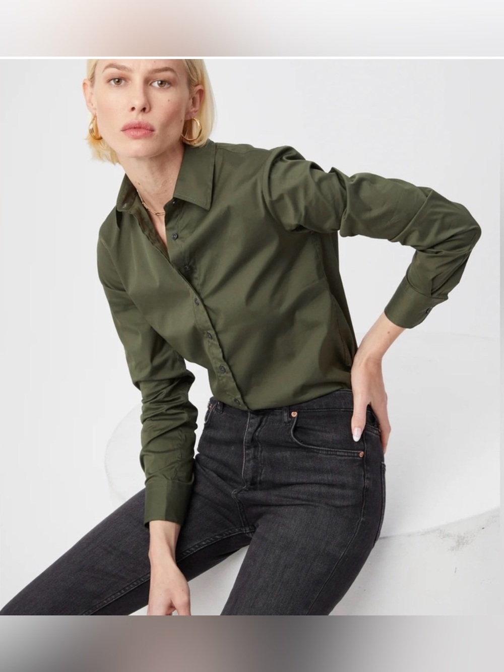 The Shirt by Rochelle Behrens the icon shirt in camo green collared long sleeve